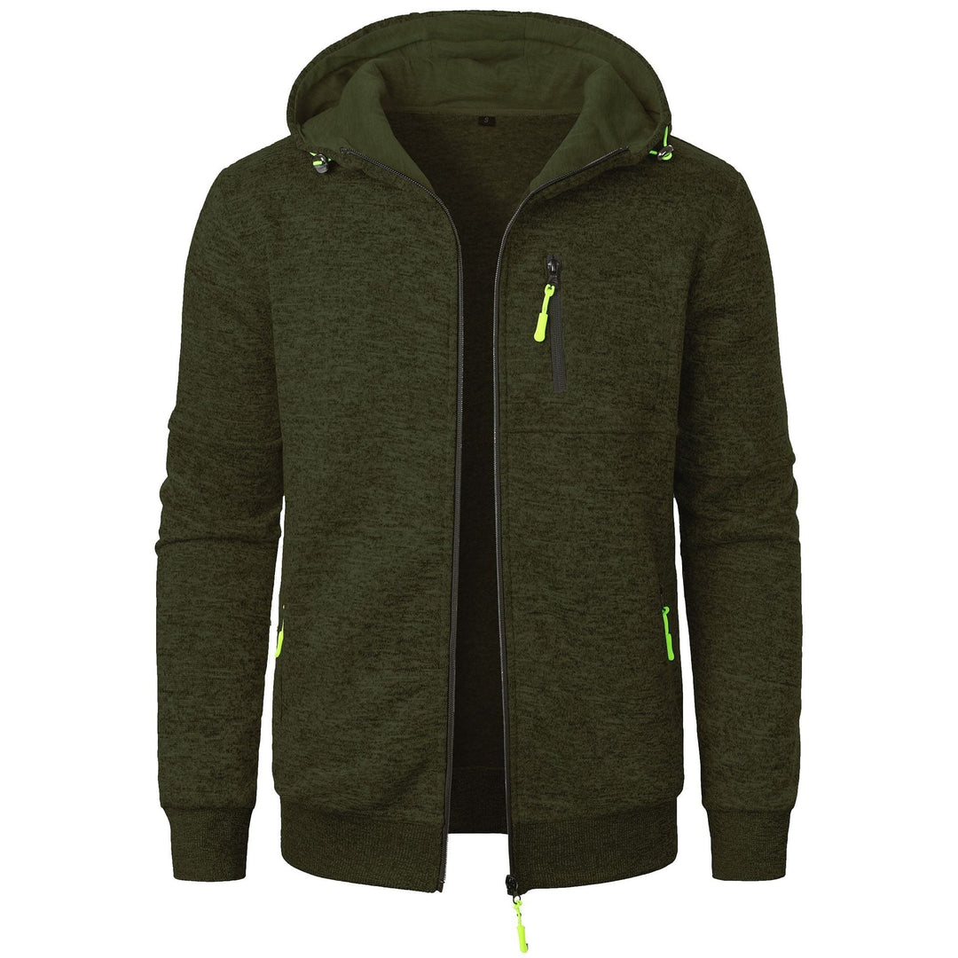 Daan gemêleerde rits hoodie in legergroen, vooraanzicht met open rits