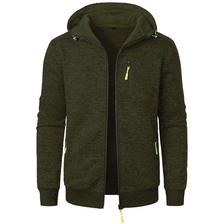 Daan gemêleerde rits hoodie in legergroen, vooraanzicht met open rits