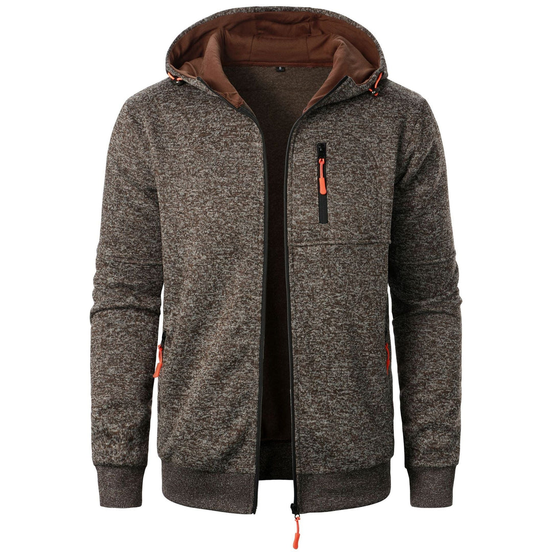 Daan gemêleerde rits hoodie in bruin, vooraanzicht met open rits