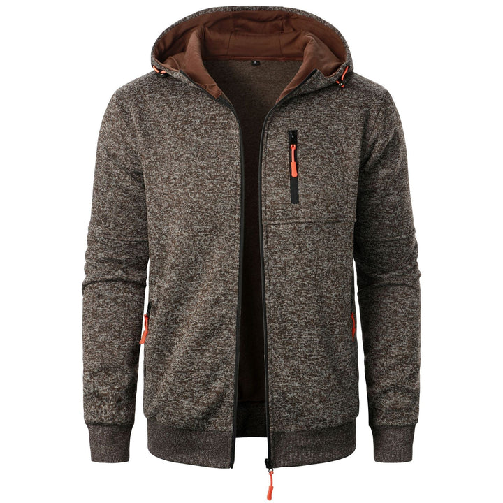 Daan gemêleerde rits hoodie in bruin, vooraanzicht met open rits