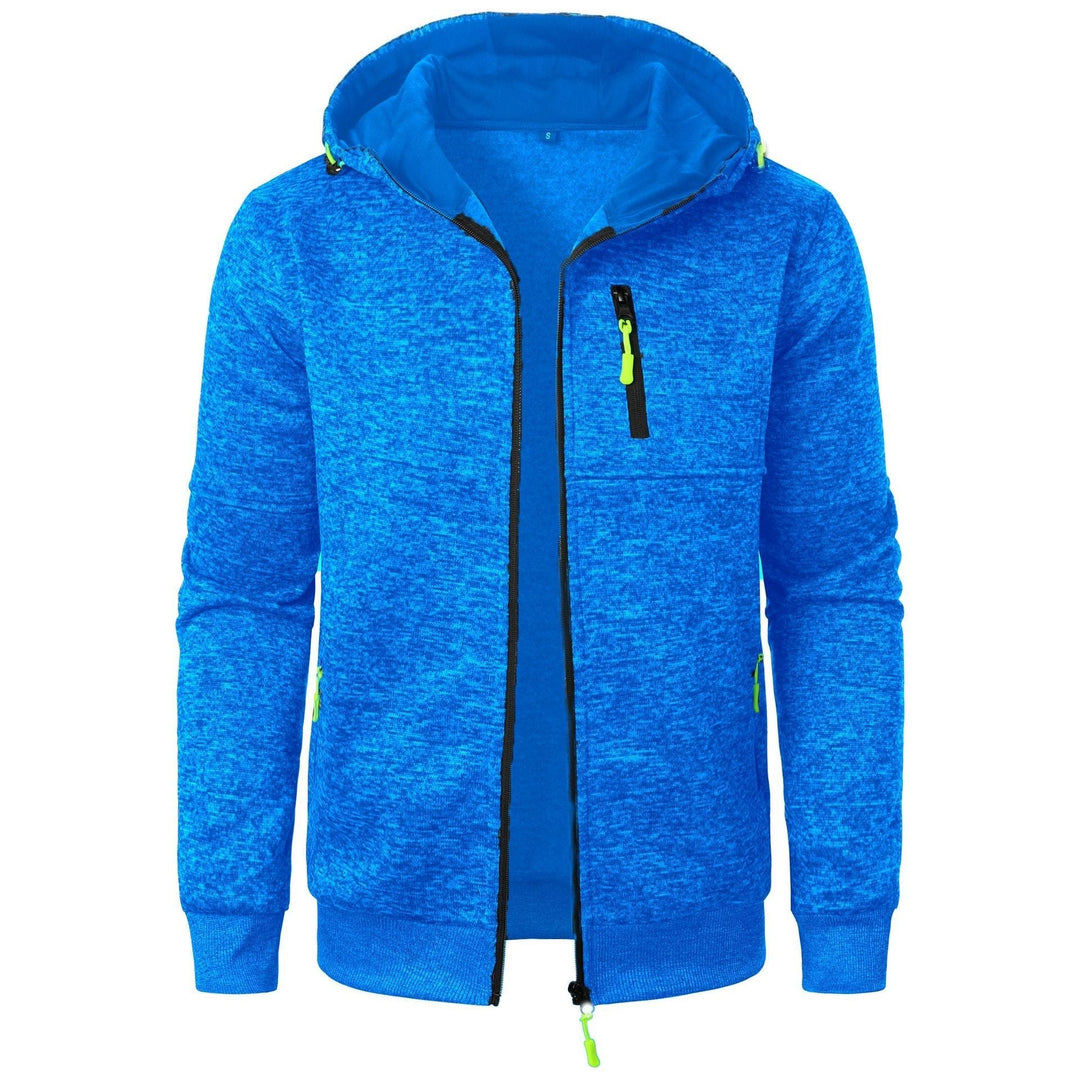 Daan gemêleerde rits hoodie in blauw, vooraanzicht met open rits