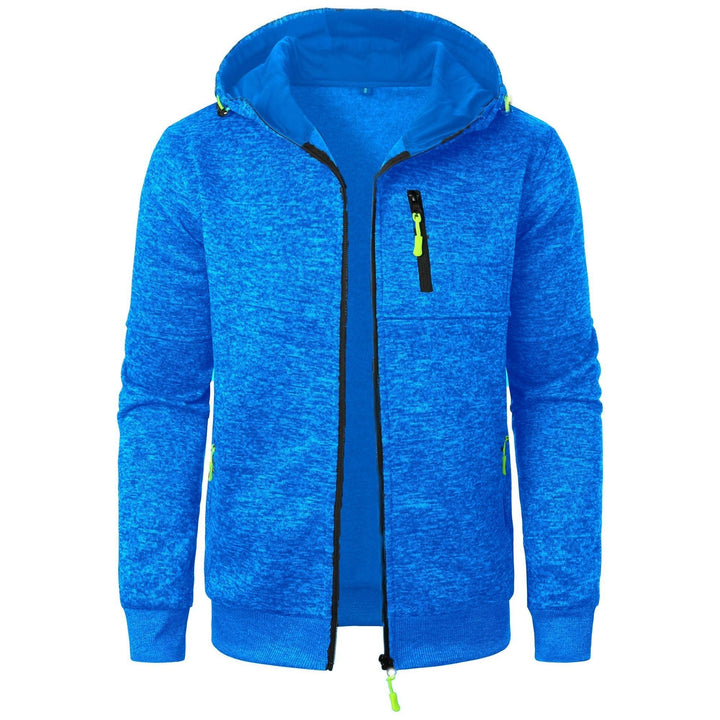 Daan gemêleerde rits hoodie in blauw, vooraanzicht met open rits