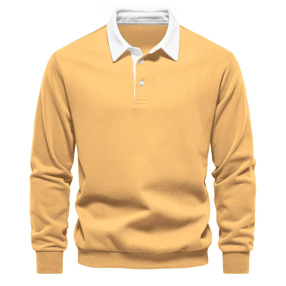 Daan polosweater met polokraag, geel vooraanzicht