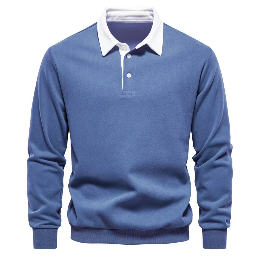 Daan polosweater met polokraag, close-up blauw