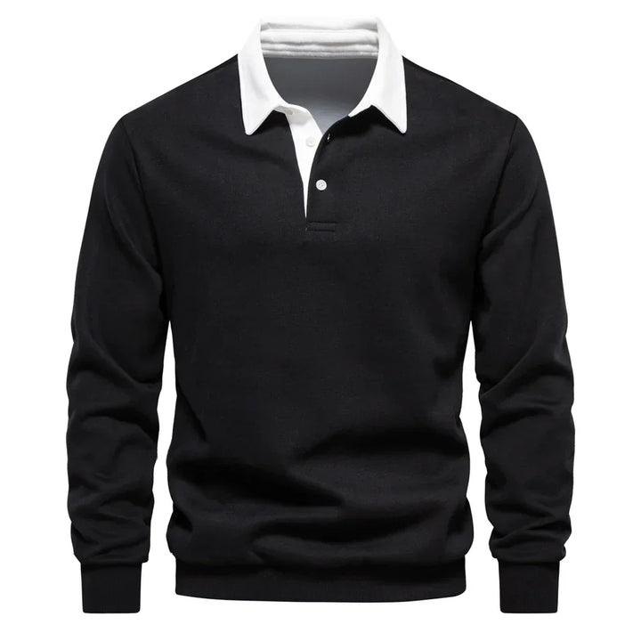 Daan polosweater met polokraag, zwart vooraanzicht
