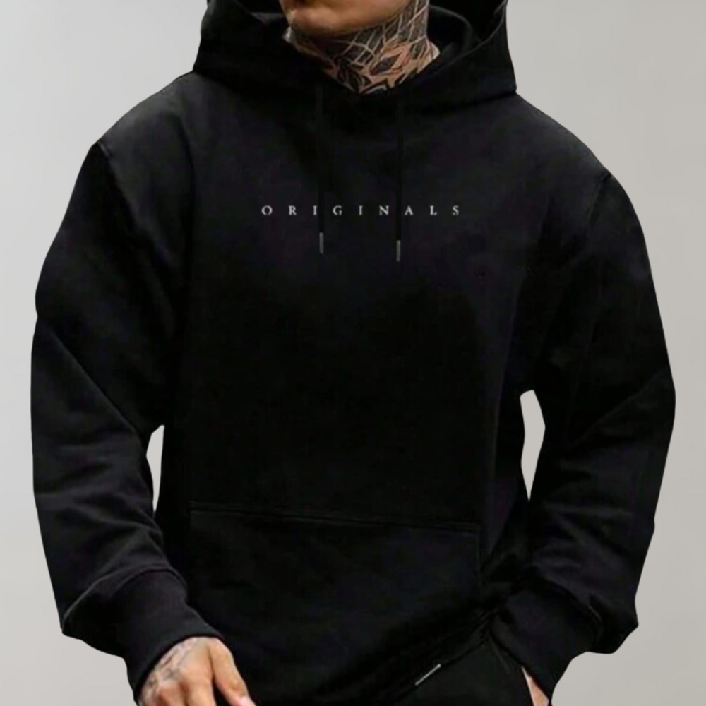 Daan minimalistische hoodie met geprint logo, zwart, vooraanzicht