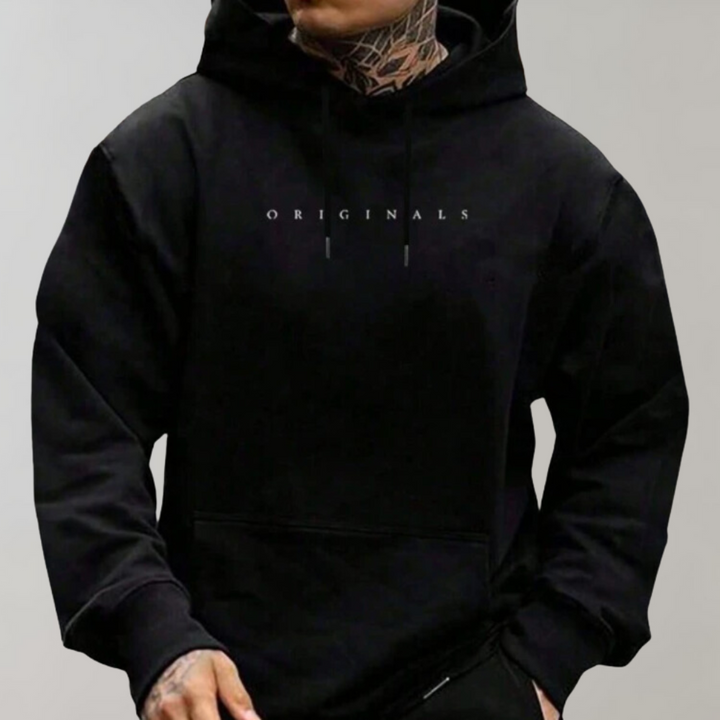 Daan minimalistische hoodie met geprint logo, zwart, vooraanzicht