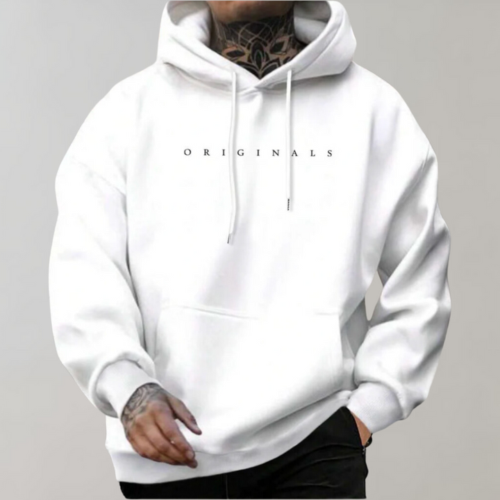 Daan minimalistische hoodie met geprint logo, wit, vooraanzicht