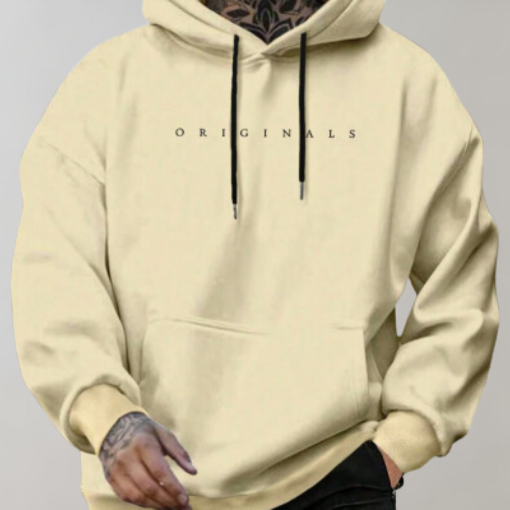 Daan minimalistische hoodie met geprint logo, geel, vooraanzicht