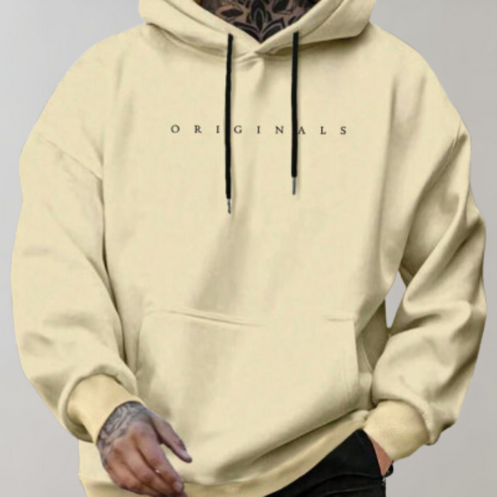 Daan minimalistische hoodie met geprint logo, geel, vooraanzicht
