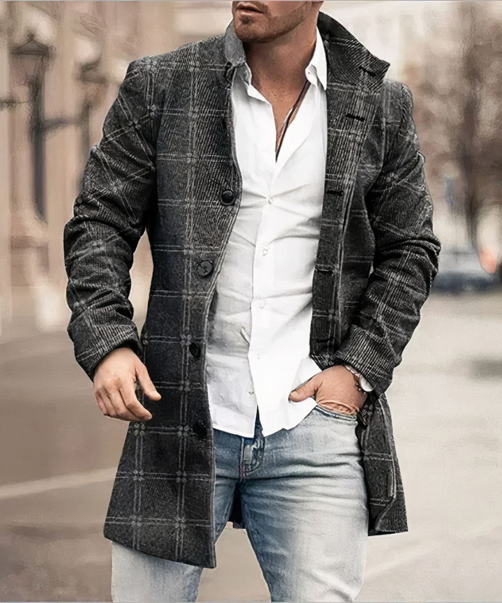 Daniël trenchcoat in lichte ruit print, vooraanzicht