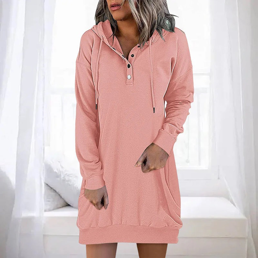 Femke roze winterjurk met capuchon, vooraanzicht