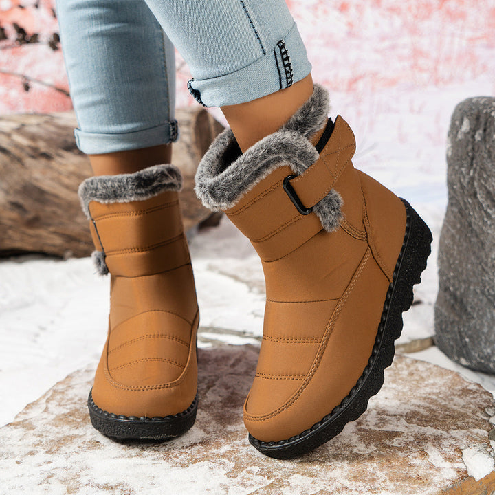 Femke cognackleurige snowboots met bontrand en klittenband