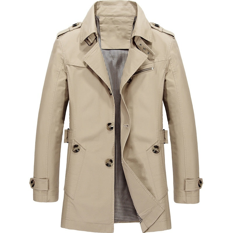 Hendrik trench coat in beige, gedetailleerd vooraanzicht