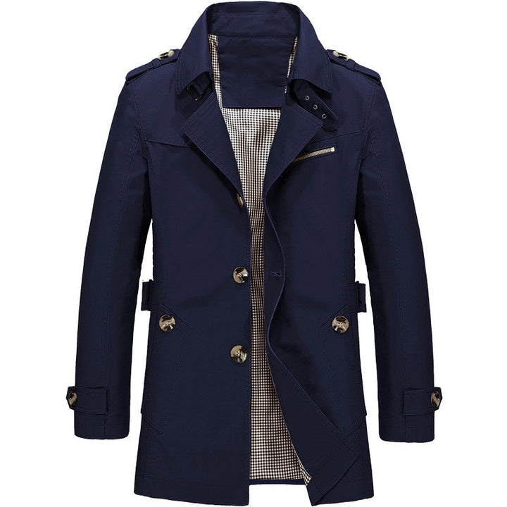 Hendrik trench coat in blauw, vooraanzicht