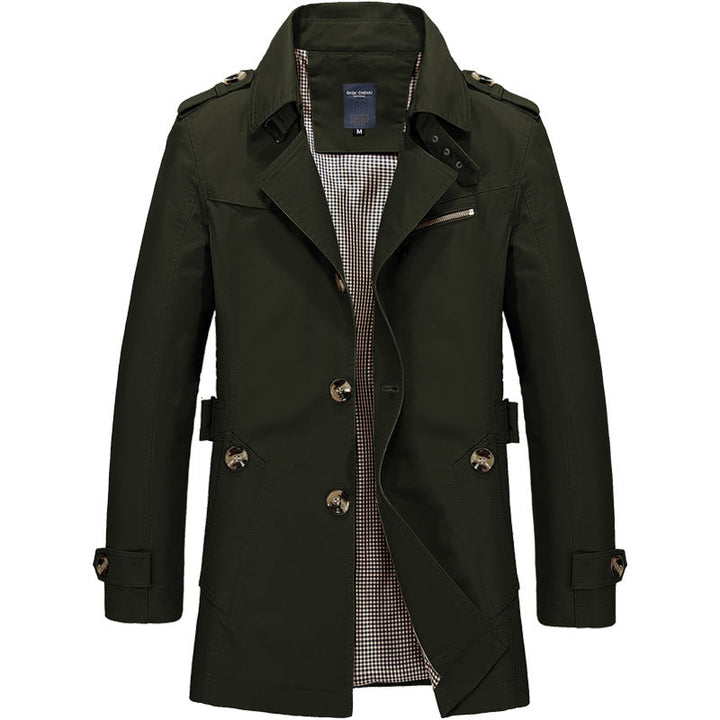 Hendrik trench coat in groen, vooraanzicht