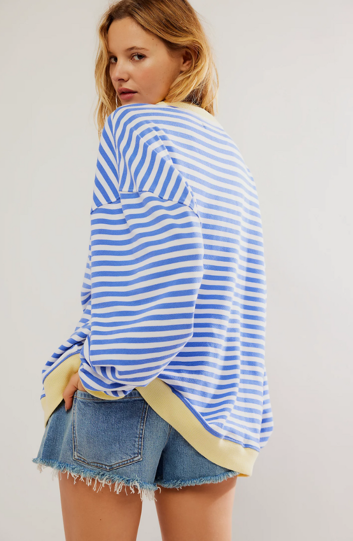 Iris gestreepte sweater achteraanzicht met contrastboord