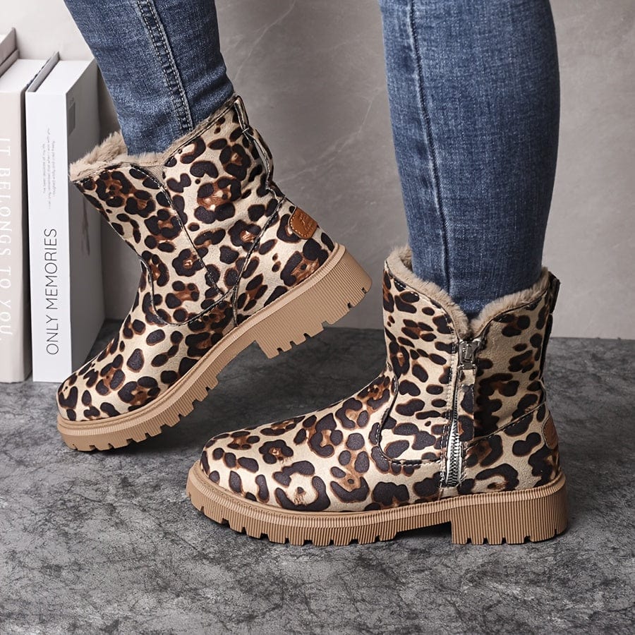 Isabel gevoerde winter enkellaars met luipaardprint