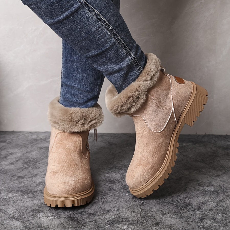 Isabel gevoerde winterlaars in beige met opgeslagen bontkraag