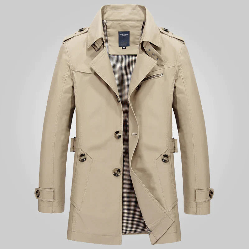 Jasper beige trenchcoat met reverskraag, vooraanzicht