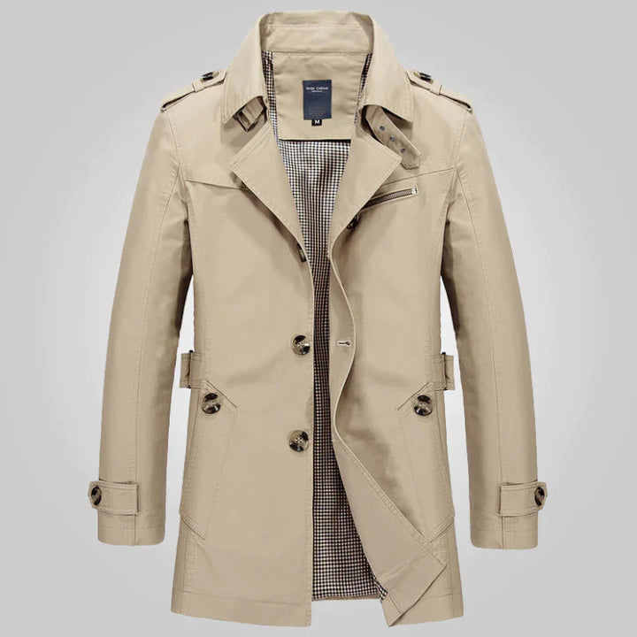 Jasper beige trenchcoat met reverskraag, vooraanzicht