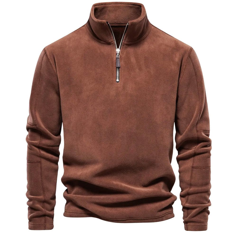 Jorn klassiek kwartrits sweatshirt in bruin, vooraanzicht