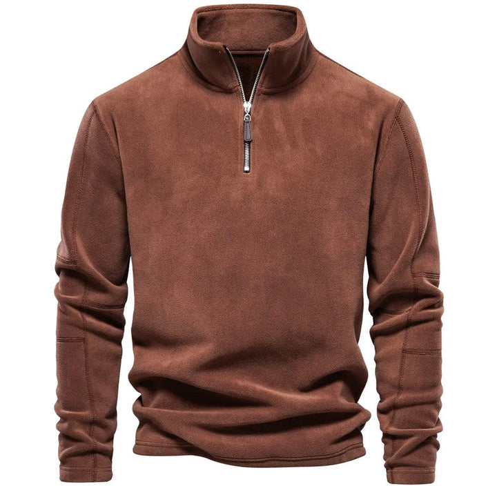 Jorn klassiek kwartrits sweatshirt in bruin, vooraanzicht