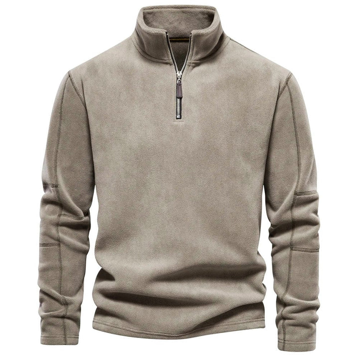 Jorn klassiek kwartrits sweatshirt in beige, vooraanzicht