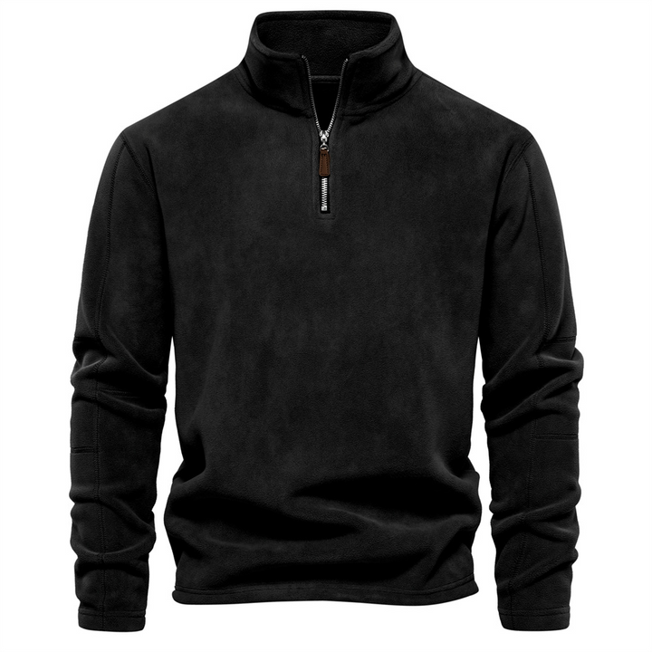 Jorn klassiek kwartrits sweatshirt in zwart, vooraanzicht