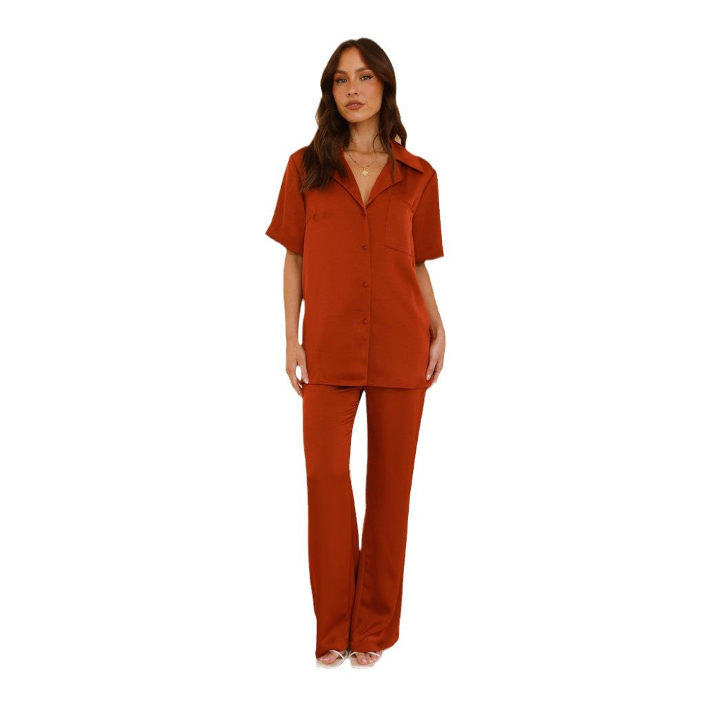 Josefien zwarte pyjama set met klassieke kraag, vooraanzicht