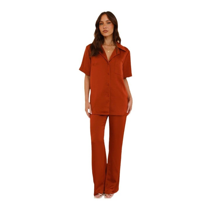 Josefien zwarte pyjama set met klassieke kraag, vooraanzicht