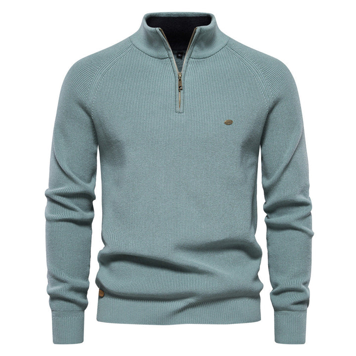Julian geribbelde half-zip trui in mintgroen, vooraanzicht