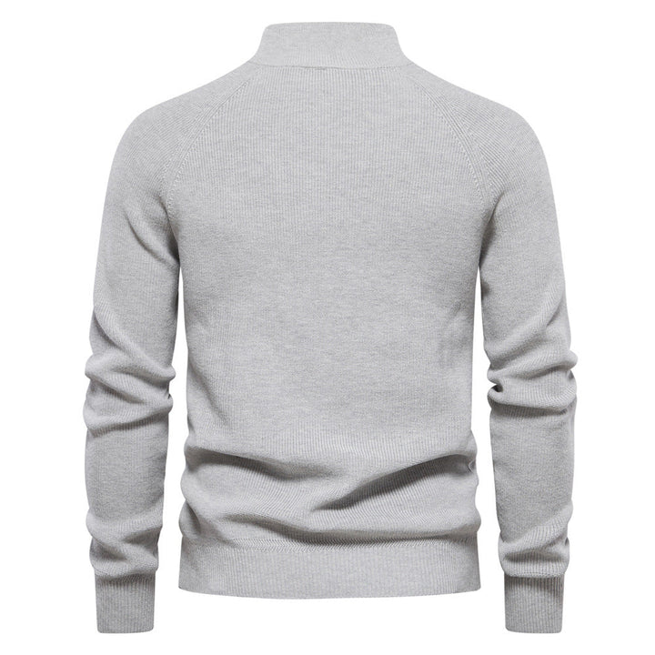 Julian geribbelde half-zip trui in lichtgrijs, achteraanzicht