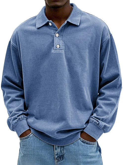 Kasper polokraag sweatshirt met lange mouwen, blauw, vooraanzicht