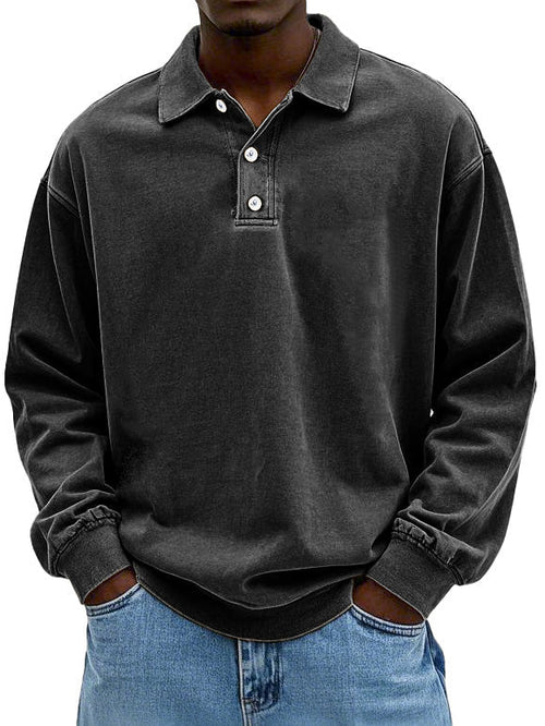 Kasper polokraag sweatshirt met lange mouwen, zwart, vooraanzicht