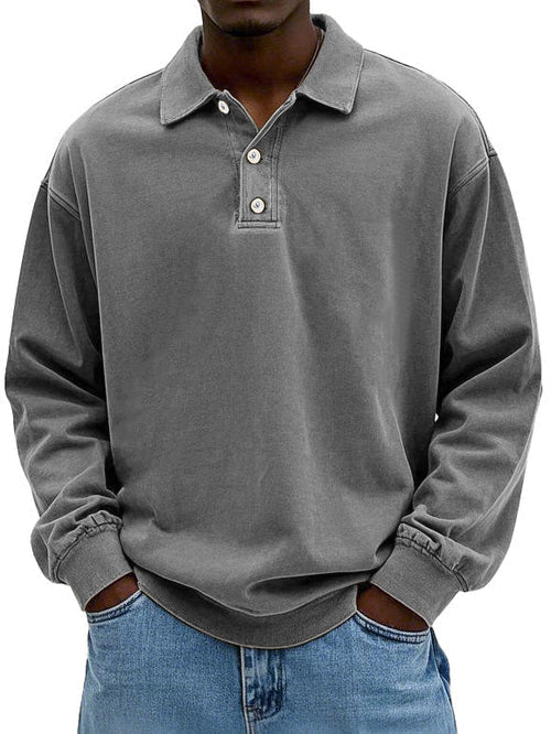 Kasper polokraag sweatshirt met lange mouwen, grijs, vooraanzicht