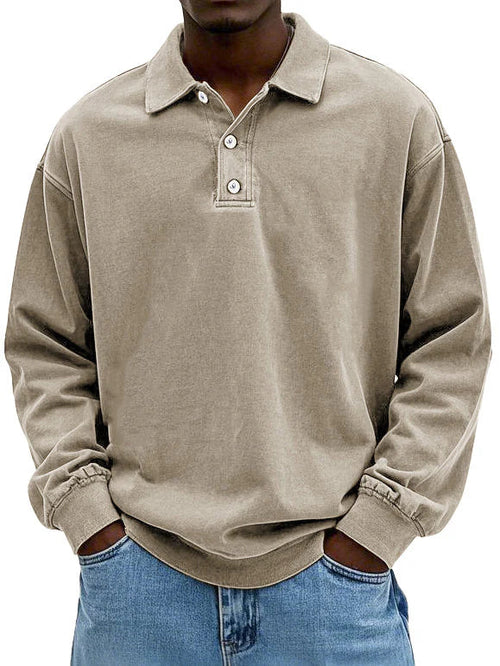 Kasper polokraag sweatshirt met lange mouwen, khaki, vooraanzicht