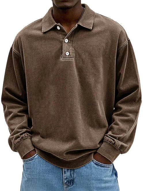 Kasper polokraag sweatshirt met lange mouwen, bruin, vooraanzicht