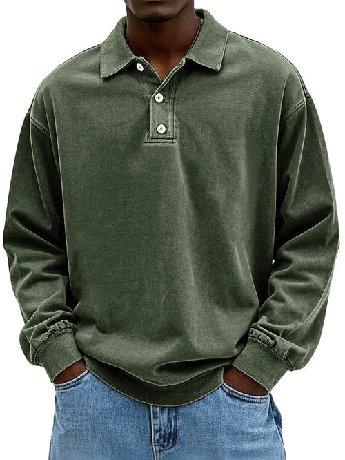 Kasper polokraag sweatshirt met lange mouwen, legergroen, vooraanzicht