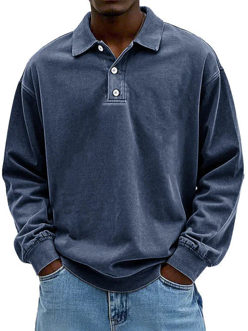 Kasper polokraag sweatshirt met lange mouwen, marineblauw, vooraanzicht