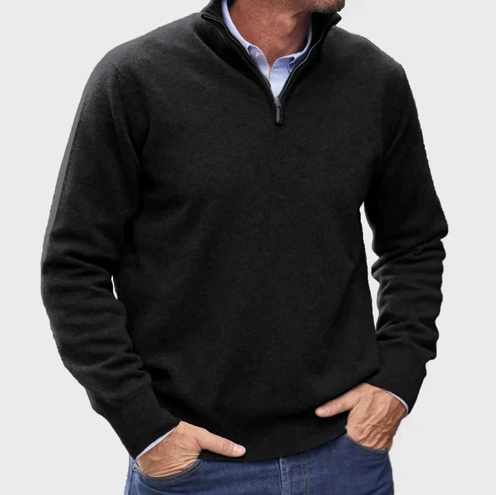 Laurent zwarte half-zip trui, vooraanzicht