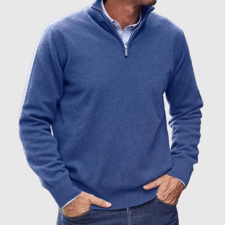 Laurent blauwe half-zip trui, vooraanzicht