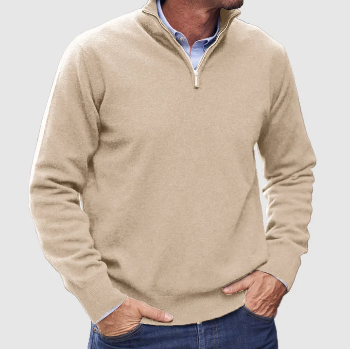 Laurent beige half-zip trui, vooraanzicht