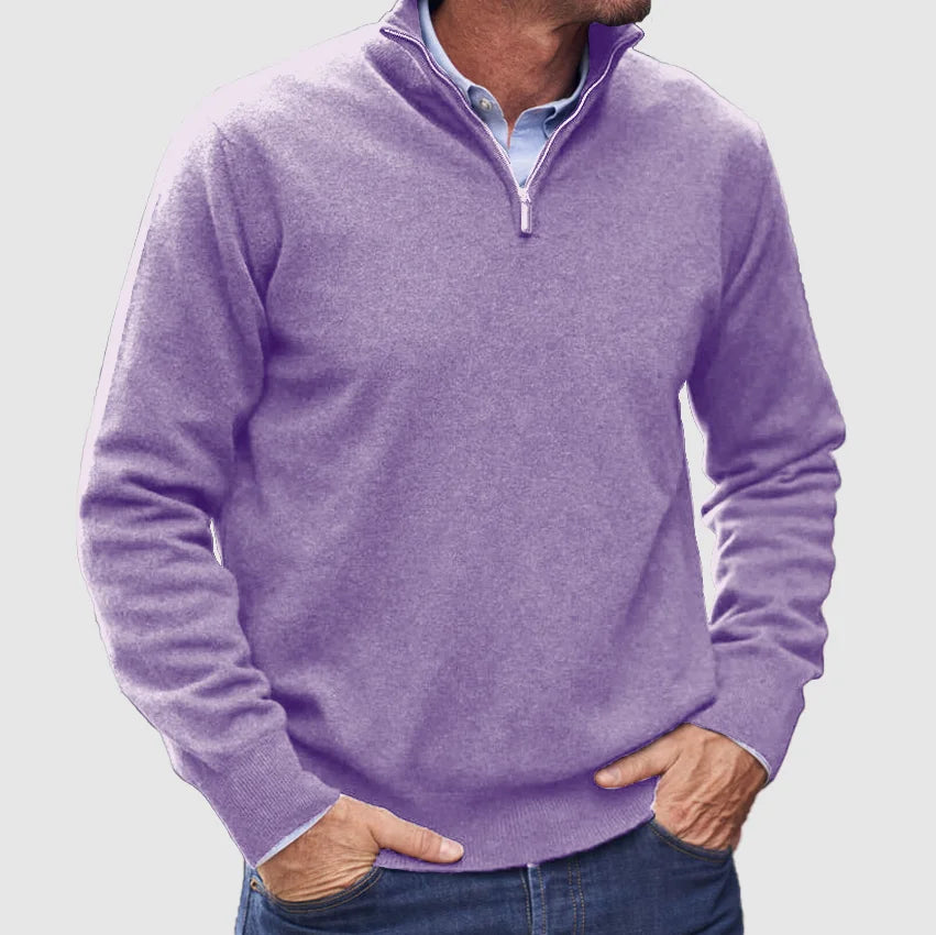 Laurent lichtpaarse half-zip trui, vooraanzicht