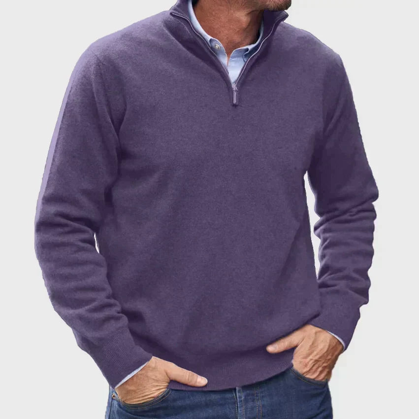 Laurent paarse half-zip trui, vooraanzicht