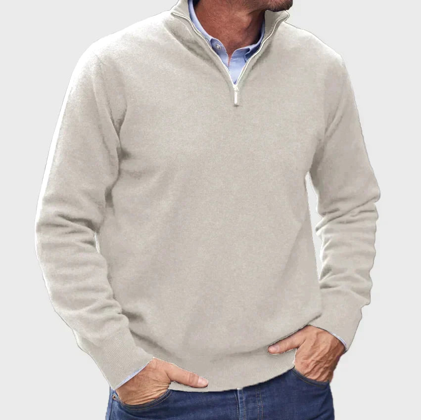 Laurent lichtgrijze half-zip trui, vooraanzicht