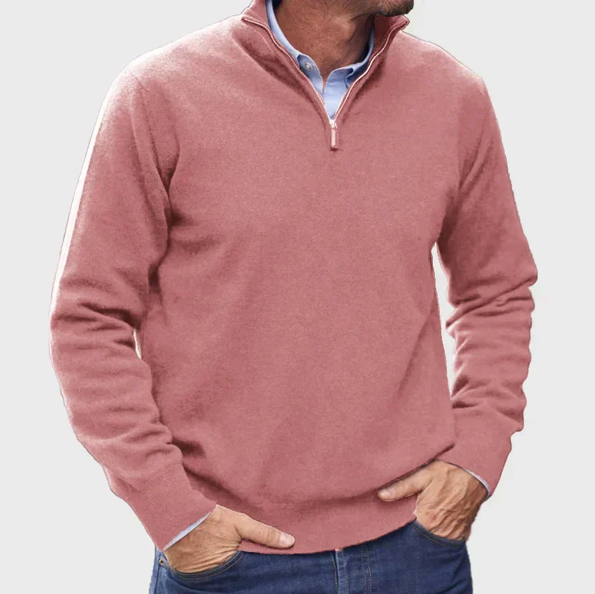 Laurent oudroze half-zip trui, vooraanzicht