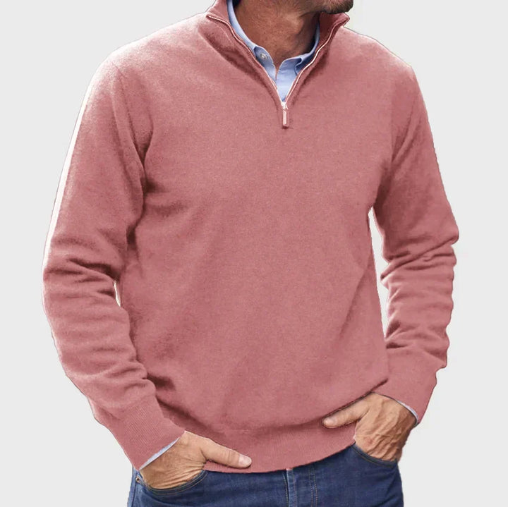 Laurent oudroze half-zip trui, vooraanzicht