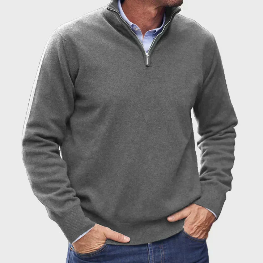 Laurent grijze half-zip trui, vooraanzicht