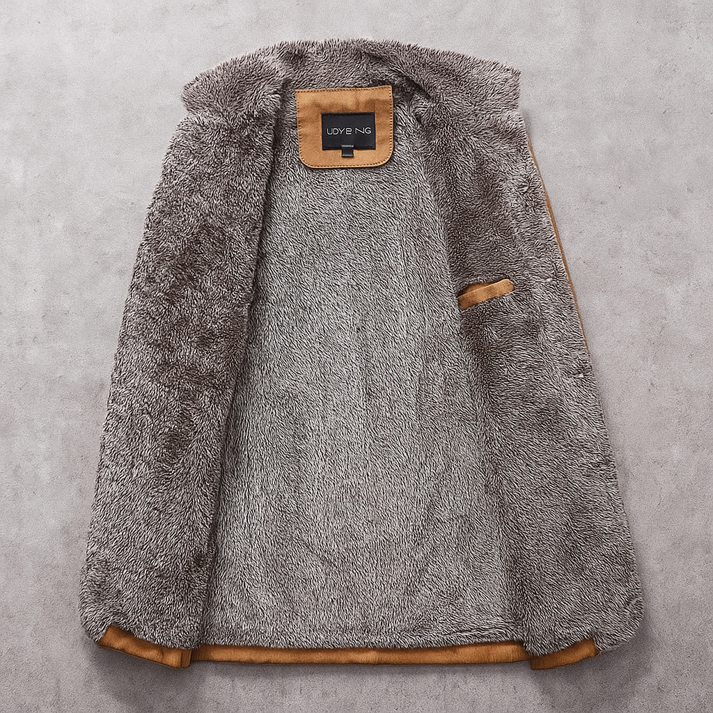 Laurent winterjas heren, sherpa voering en label detail